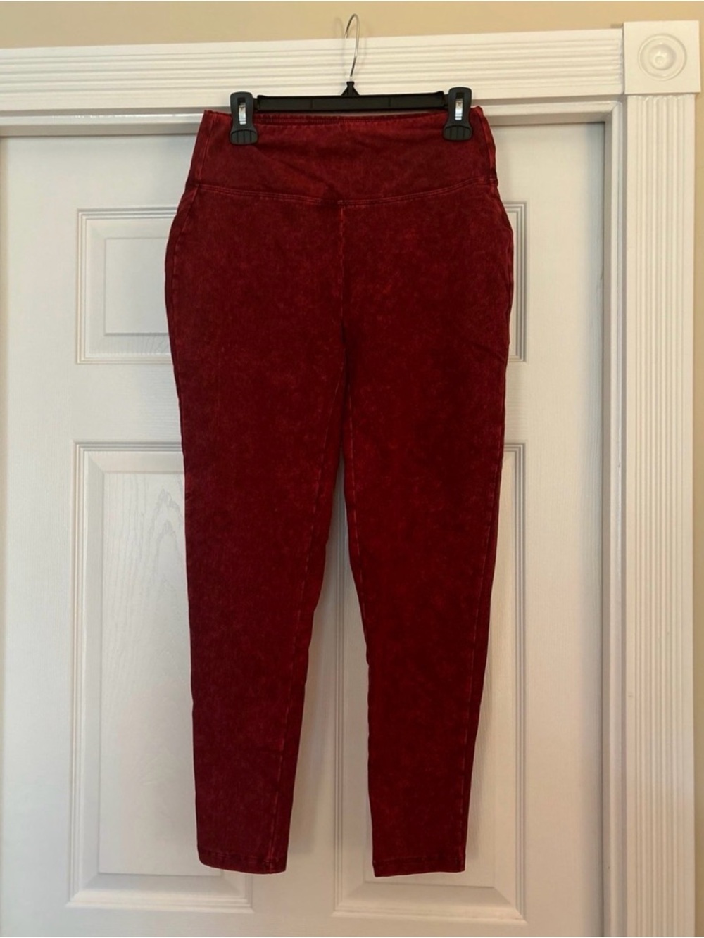 Zenana Outfitters Burgundy Acid-Wash Leggings